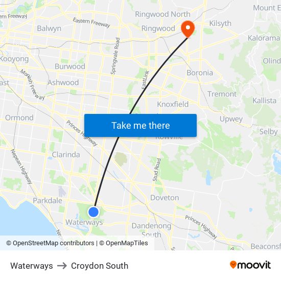 Waterways to Croydon South map