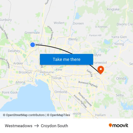 Westmeadows to Croydon South map