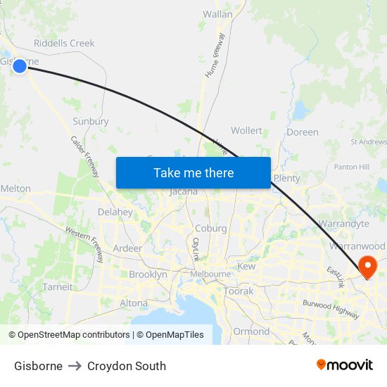 Gisborne to Croydon South map