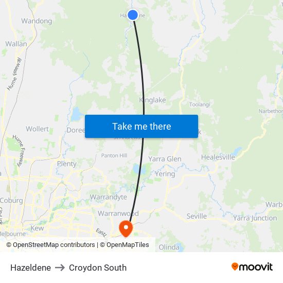 Hazeldene to Croydon South map