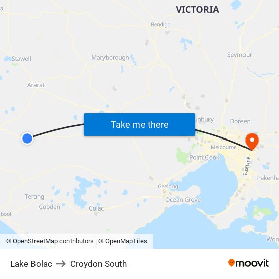 Lake Bolac to Croydon South map