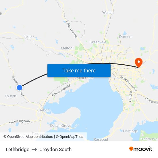 Lethbridge to Croydon South map