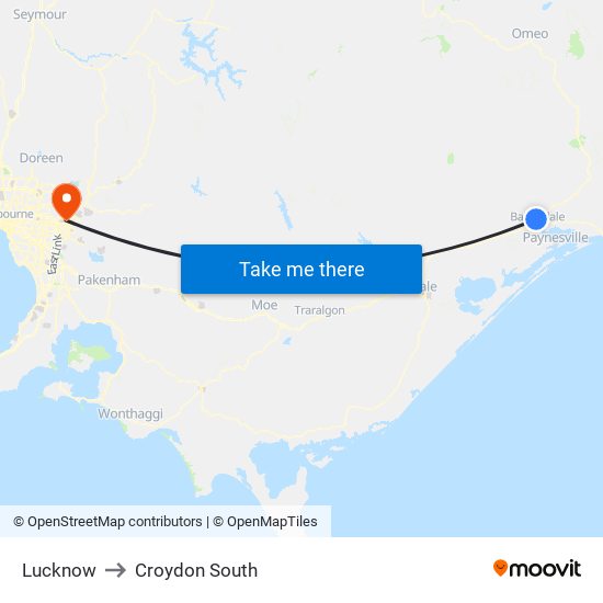 Lucknow to Croydon South map