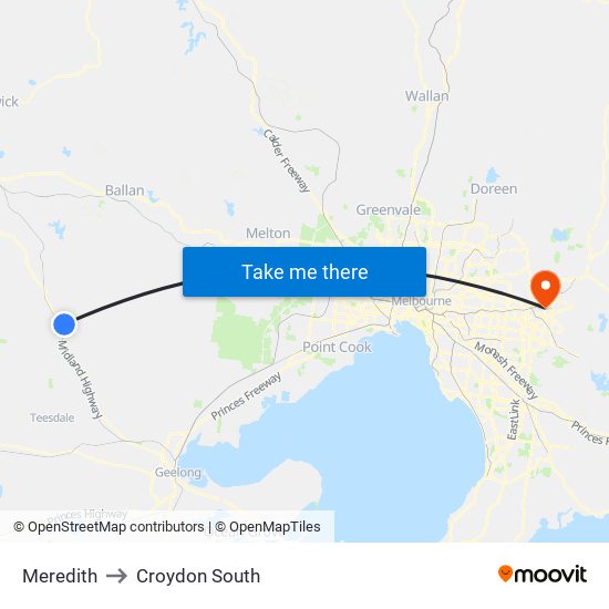Meredith to Croydon South map