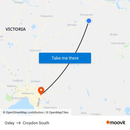 Oxley to Croydon South map