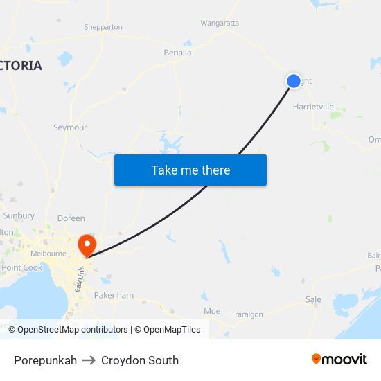 Porepunkah to Croydon South map