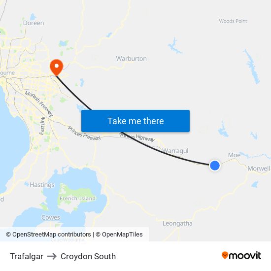 Trafalgar to Croydon South map