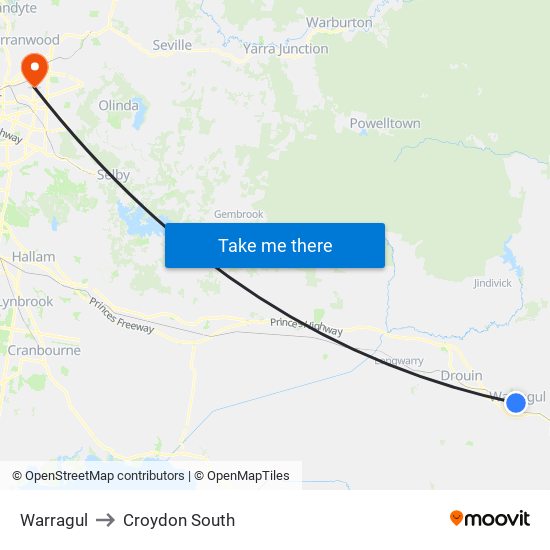 Warragul to Croydon South map