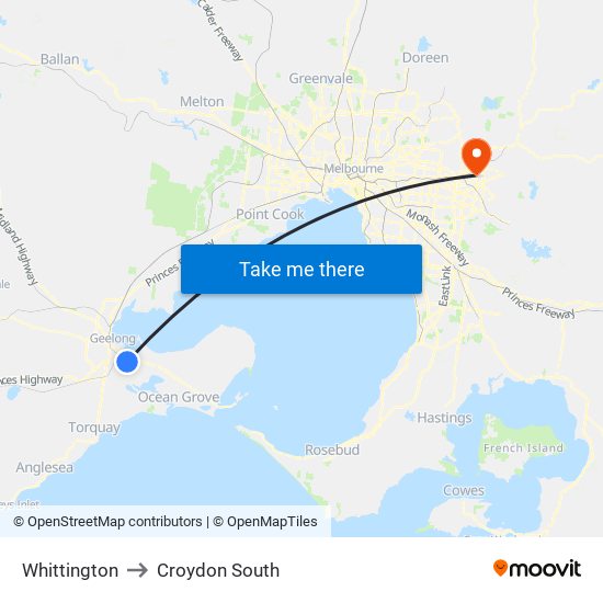 Whittington to Croydon South map