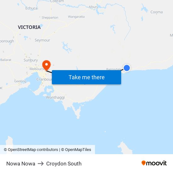 Nowa Nowa to Croydon South map