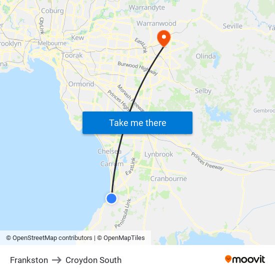 Frankston to Croydon South map