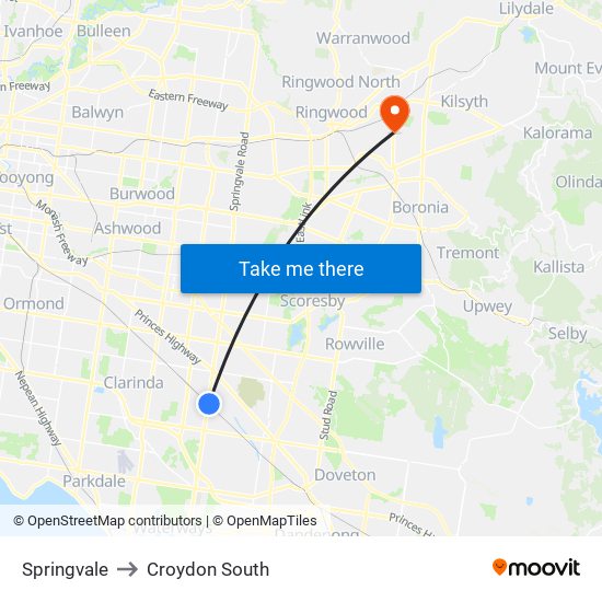 Springvale to Croydon South map