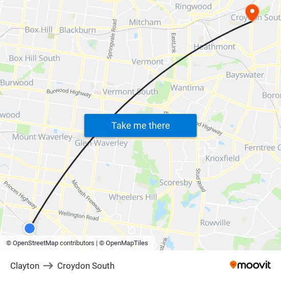 Clayton to Croydon South map