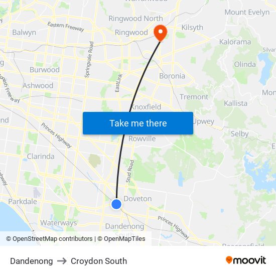 Dandenong to Croydon South map