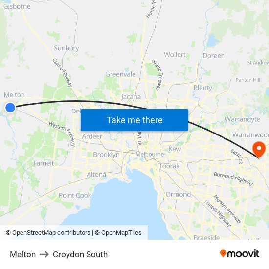 Melton to Croydon South map