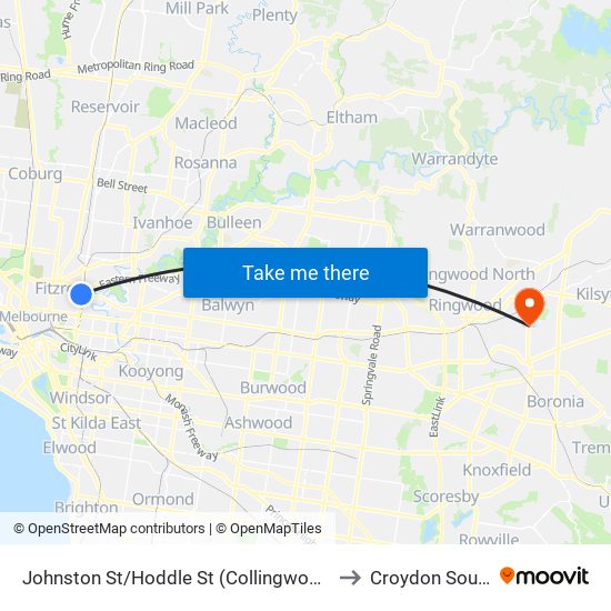 Johnston St/Hoddle St (Collingwood) to Croydon South map