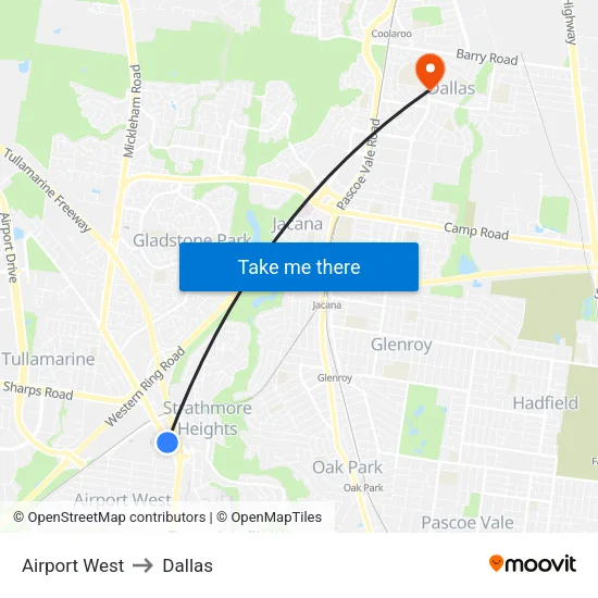 Airport West to Dallas map