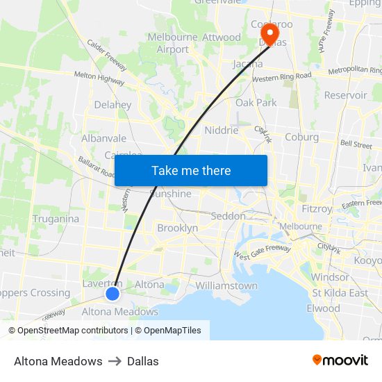 Altona Meadows to Dallas map