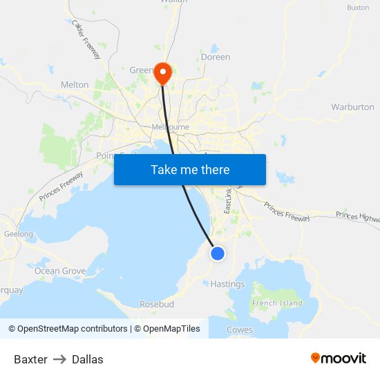 Baxter to Dallas map