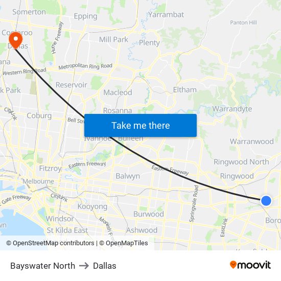 Bayswater North to Dallas map