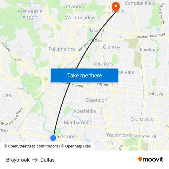 Braybrook to Dallas map