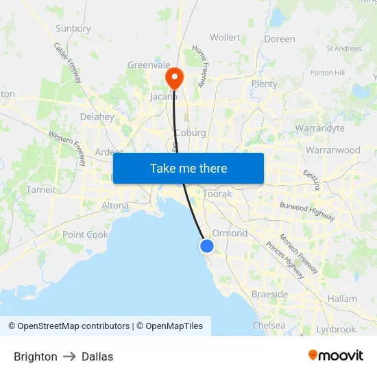 Brighton to Dallas map