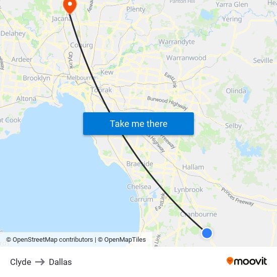 Clyde to Dallas map