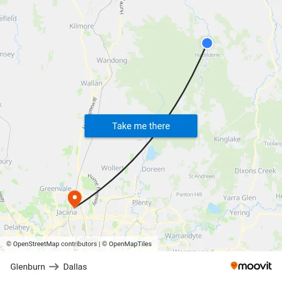 Glenburn to Dallas map