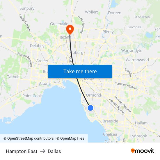 Hampton East to Dallas map