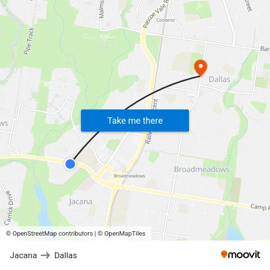 Jacana to Dallas map