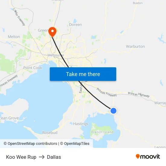 Koo Wee Rup to Dallas map