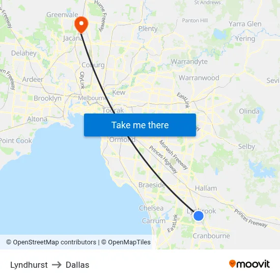 Lyndhurst to Dallas map