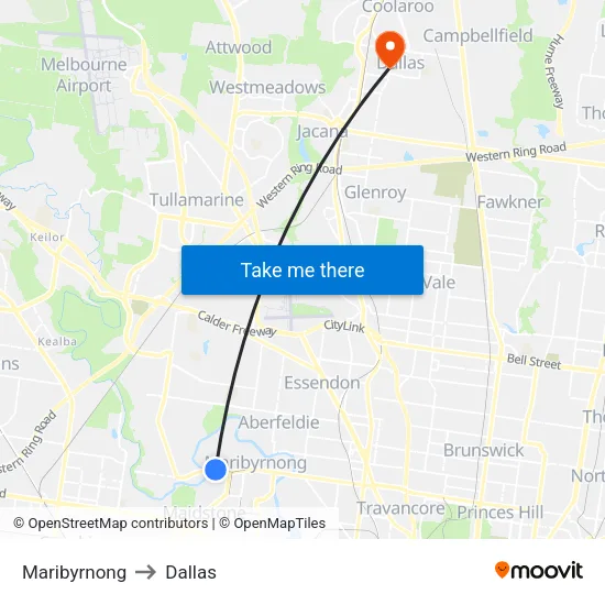 Maribyrnong to Dallas map