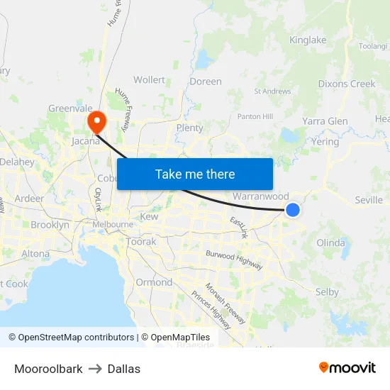 Mooroolbark to Dallas map