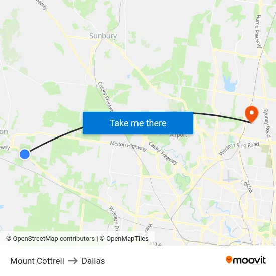 Mount Cottrell to Dallas map