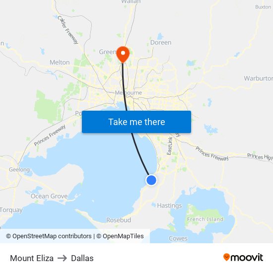 Mount Eliza to Dallas map