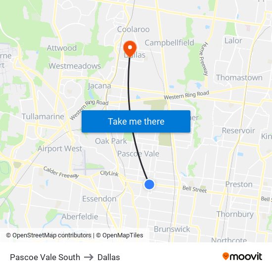 Pascoe Vale South to Dallas map
