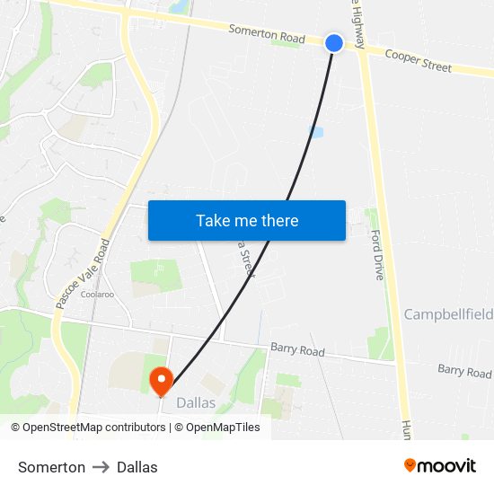 Somerton to Dallas map