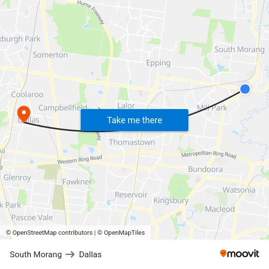 South Morang to Dallas map