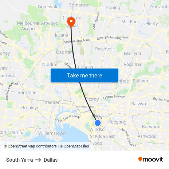 South Yarra to Dallas map