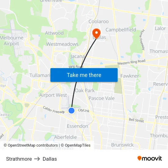 Strathmore to Dallas map