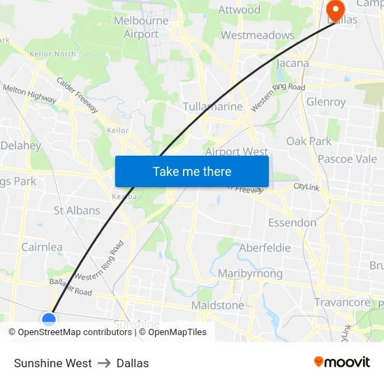 Sunshine West to Dallas map