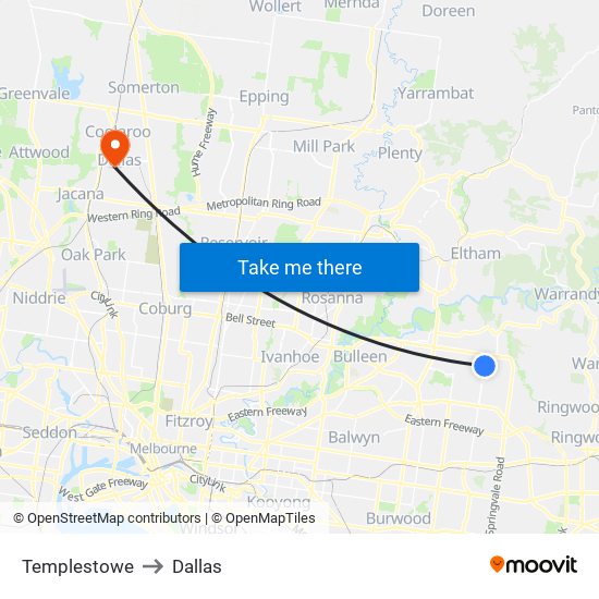 Templestowe to Dallas map