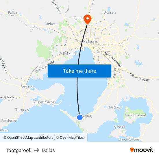 Tootgarook to Dallas map