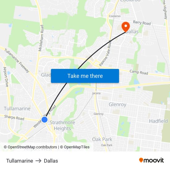 Tullamarine to Dallas map