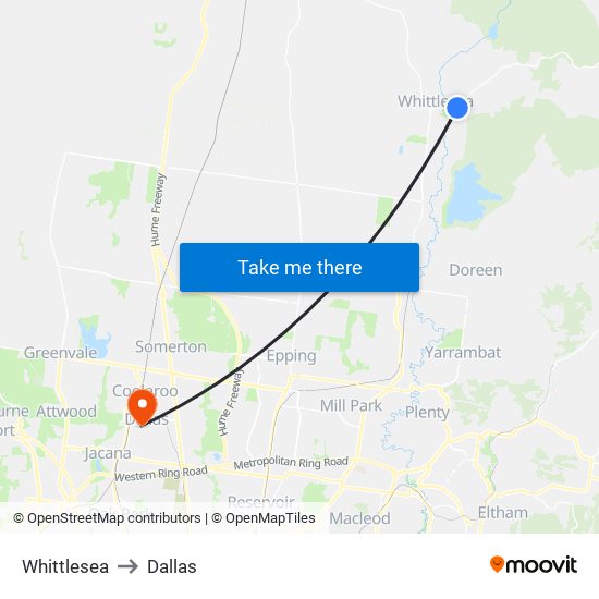 Whittlesea to Dallas map