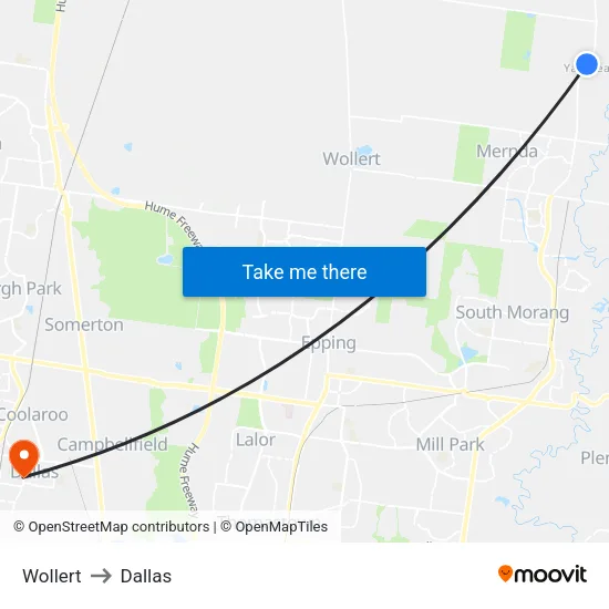 Wollert to Dallas map