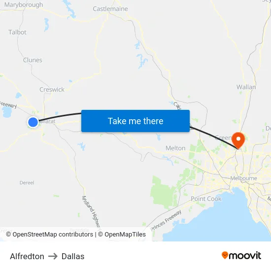 Alfredton to Dallas map