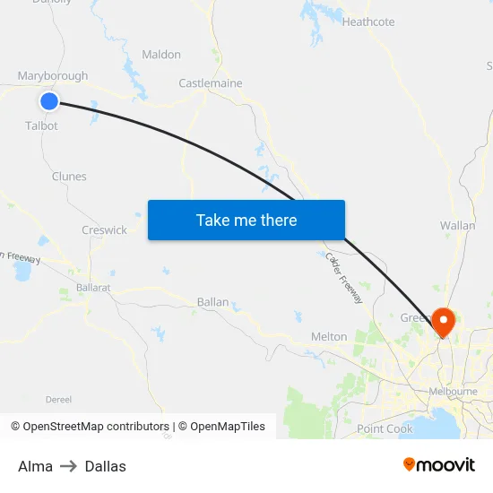 Alma to Dallas map