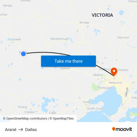 Ararat to Dallas map